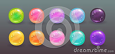 Slime gui elements, round glossy buttons set. Vector Illustration