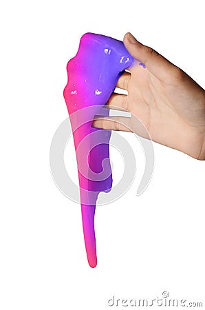 Slime elastic and viscous on child`s hand Stock Photo