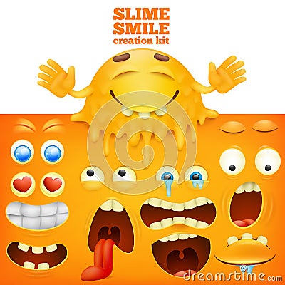 Slime yellow smiley face creative set Cartoon Illustration