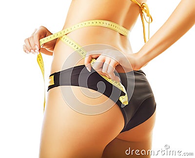 Slimming woman in panties with measure Stock Photo