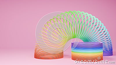 Slinky toys on pink background. Rainbow spring. 3D rendering. Stock Photo