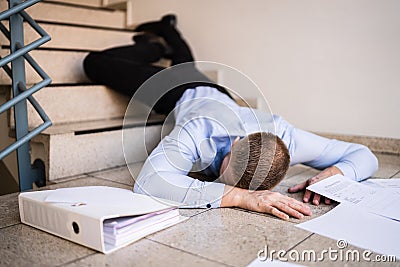 Slip Fall Accident. Fell Down Stock Photo