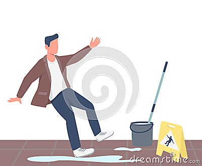 Slipped man flat color vector faceless character Vector Illustration