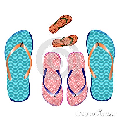 Slippers family, for the beach, on a white background. Vector Illustration