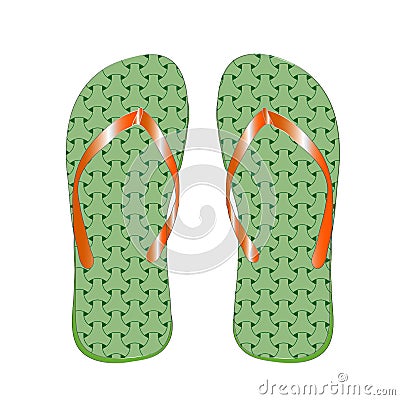 Slippers man& x27;s green color, for a beach, on a white background. Vector Illustration