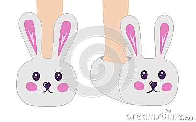 Slippers with rabbit vector. Illustration for printing, backgrounds, wallpapers, covers, packaging, greeting cards, posters, Vector Illustration