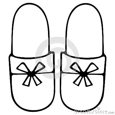 Slippers. The subject of domestic wardrobe. Vector illustration in doodle style. Contour on an isolated white background. Sketch. Vector Illustration
