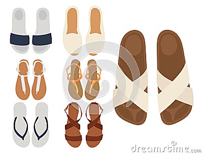 Slippers vector beach summer multicolored female slippers isolated on white casual summer footwear pair design Vector Illustration