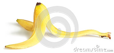 Slippery banana skin on a white background Stock Photo