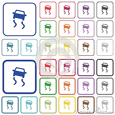 Slippery road dashboard indicator outlined flat color icons Vector Illustration