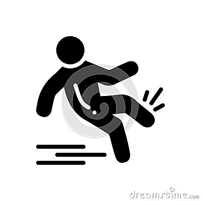 Black solid icon for Slippery, slip and fall Vector Illustration