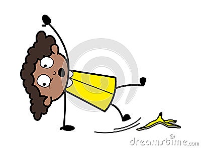 Slipping - Retro Black Office Girl Cartoon Vector Illustration Stock Photo