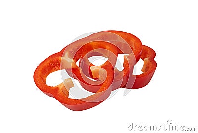Slised Paprika or Red Sweet Pepper Isolated on White Stock Photo