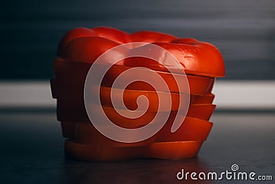 Slised sweet bell pepper on blurry background Stock Photo