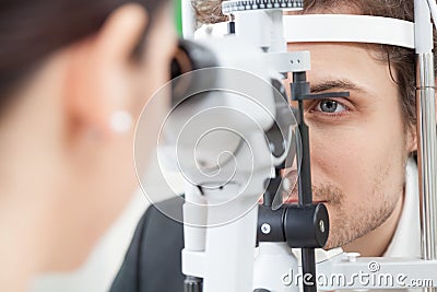 Slit Lamp eye control with the Ophthalmologist Stock Photo