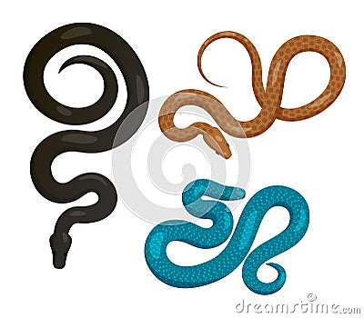 Slither Snakes Top View Vector Icons Set Vector Illustration