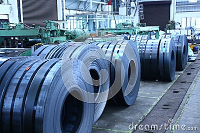 Slitted Coils Stored for manufacturing Stock Photo