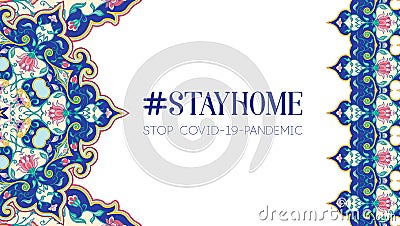 Slogan, hashtag stay home Stop COVID-19-pandemic sign Vector Illustration