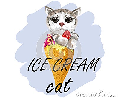 Slogan ice cream cat Vector Illustration