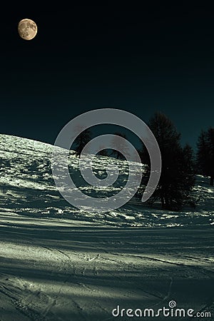 Slope in Moonlight Stock Photo