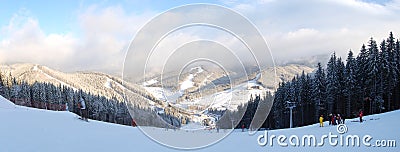 The slope's panorama of of Bukovel ski resort Stock Photo