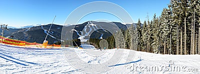 The slope's panorama of Bukovel ski resort Stock Photo