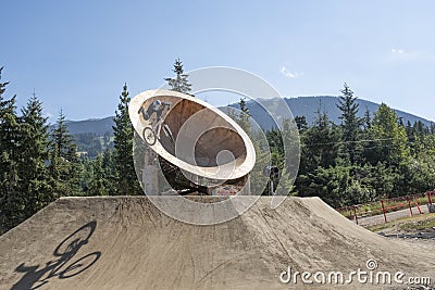 A slopestyle rider practives for Crankworx Whistler 2022 Editorial Stock Photo