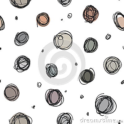 Sloppy circles, random doodle dots seamless pattern Vector Illustration
