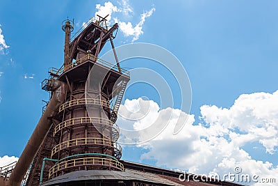 Sloss Furnaces National Historic Landmark, Birmingham Alabama USA, monumental view of industrial steel mill structure wrapped with Stock Photo