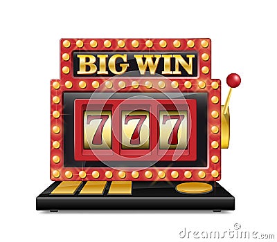 Slot machine for casino, lucky seven in gambling game isolated on white. Jackpot slot big win casino machine. Vector one Vector Illustration