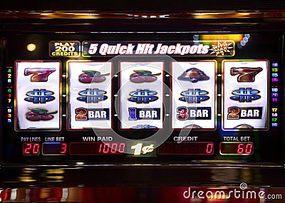 Slot machine displaying a prize Stock Photo