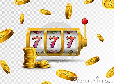 Slot machine lucky sevens jackpot concept 777. Vector casino game. Slot machine with money coins. Fortune chance jackpot Vector Illustration