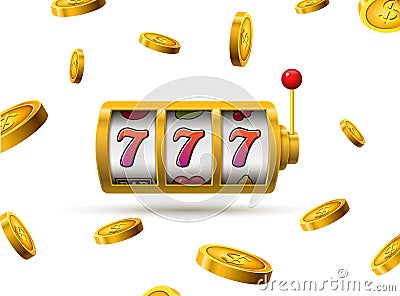 Slot machine lucky sevens jackpot concept 777. Vector casino game. Slot machine with money coins. Fortune chance jackpot Vector Illustration