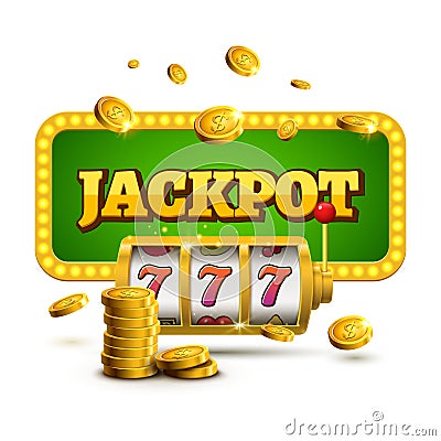 Slot machine lucky sevens jackpot concept 777. Vector casino game. Slot machine with money coins. Fortune chance jackpot Vector Illustration
