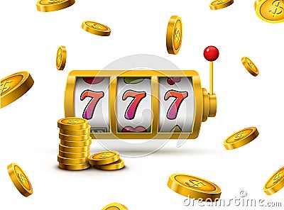 Slot machine lucky sevens jackpot concept 777. Vector casino game. Slot machine with money coins. Fortune chance jackpot Vector Illustration