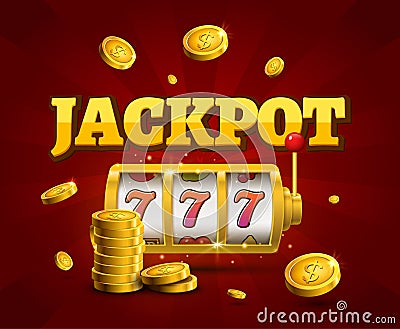 Slot machine lucky sevens jackpot concept 777. Vector casino game. Slot machine with money coins. Fortune chance jackpot Vector Illustration