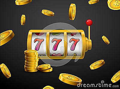 Slot machine lucky sevens jackpot concept 777. Vector casino game. Slot machine with money coins. Fortune chance jackpot Stock Photo