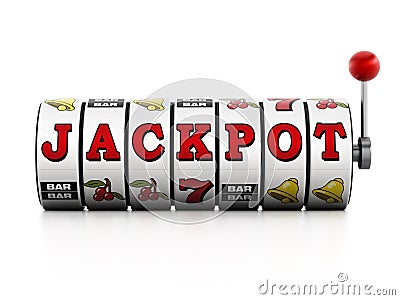 Slot machine showing jackpot word Stock Photo