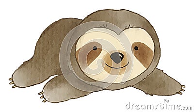 Sloth bear is creeping . Watercolor paint design . Cute animal cartoon character . Vector Vector Illustration