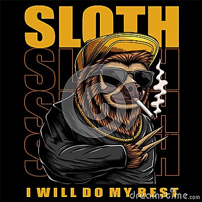 Sloth character cool style vector illustration Vector Illustration