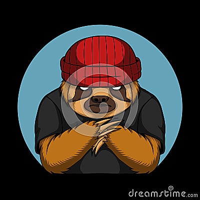 Sloth cool wear beanie hat vector illustration Vector Illustration