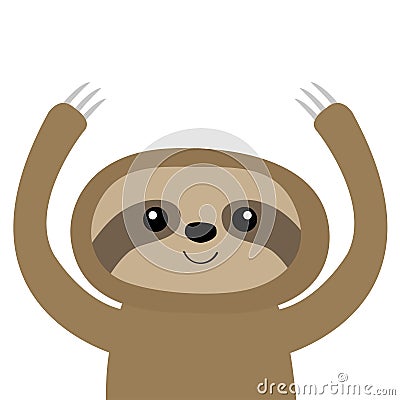 Sloth icon. Cute cartoon kawaii baby character. Funny face. Holding hands up. Give a hug. Wild jungle animal collection. Kids Vector Illustration