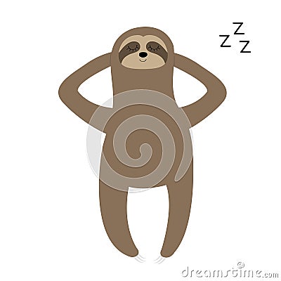 Sloth laying on the floor. Sleeping sign zzz. Slow down. Cute cartoon funny kawaii lazy character. Wild jungle animal collection. Vector Illustration