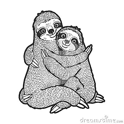 Sloth love couple hug sketch vector illustration Vector Illustration