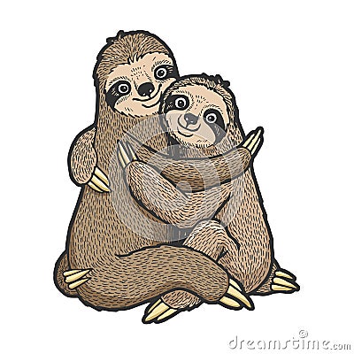 Sloth love couple hug sketch vector illustration Vector Illustration