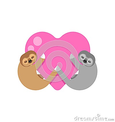 Sloth love. Illustration for February 14 Valentine's Day Vector Illustration