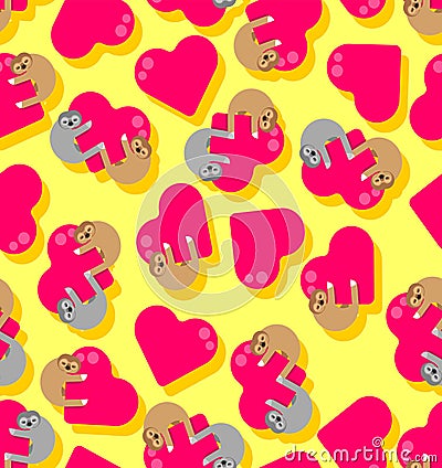 Sloth love pattern seamless. Illustration for February 14 Valentine's Day Vector Illustration