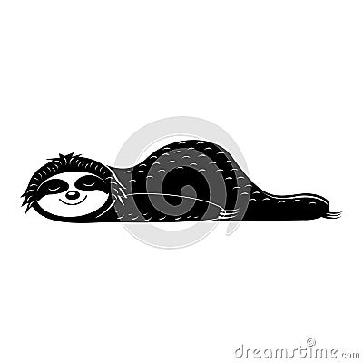 Sloth tired lying resting, vector illustration black cartoon stencil clipart print design, print, sticker, design Vector Illustration