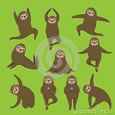 Sloth yoga. Different poses. Vector set. All elements are isolated. Cute animals Stock Photo