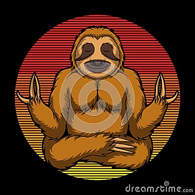 Sloth yoga retro vector illustration Vector Illustration